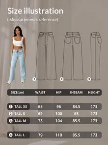 SHEIN Solid Light Blue Casual Streetwear Wide Leg Denim Pants With Pockets Vacation Travel Summer - Light Wash - View 9