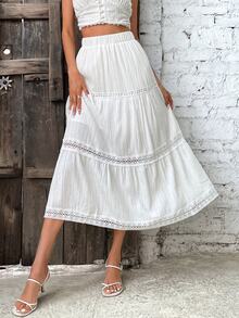 Breezaya Contrast Lace Ruffle Hem Skirt Maxi Vacation Beach Outfits Women - White - View 4