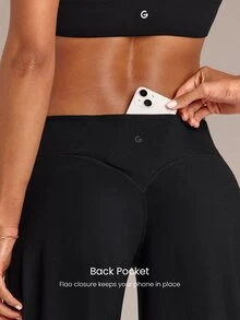 GLOWMODE 32" FeatherFit™-Air Glow Pulse Low-Rise Peakbum Wide Leg Capri Leggings With Back Pocket Low Impact Training Running Workout Gym Fitness Daily Wear - Black - View 4