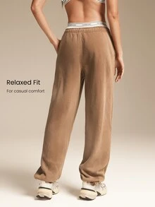 GLOWMODE 28'' Fleece Soft Warm Oversized Fit Adjustable Drawstring Waist Vintage Joggers With Side Pockets Daily Casual Autumn Winter - Brown - View 2