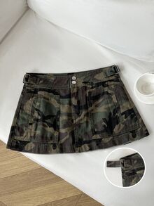 Elamini Women's Fashion Casual Camouflage Print Washed Denim Skirt - Multicolor - View 1
