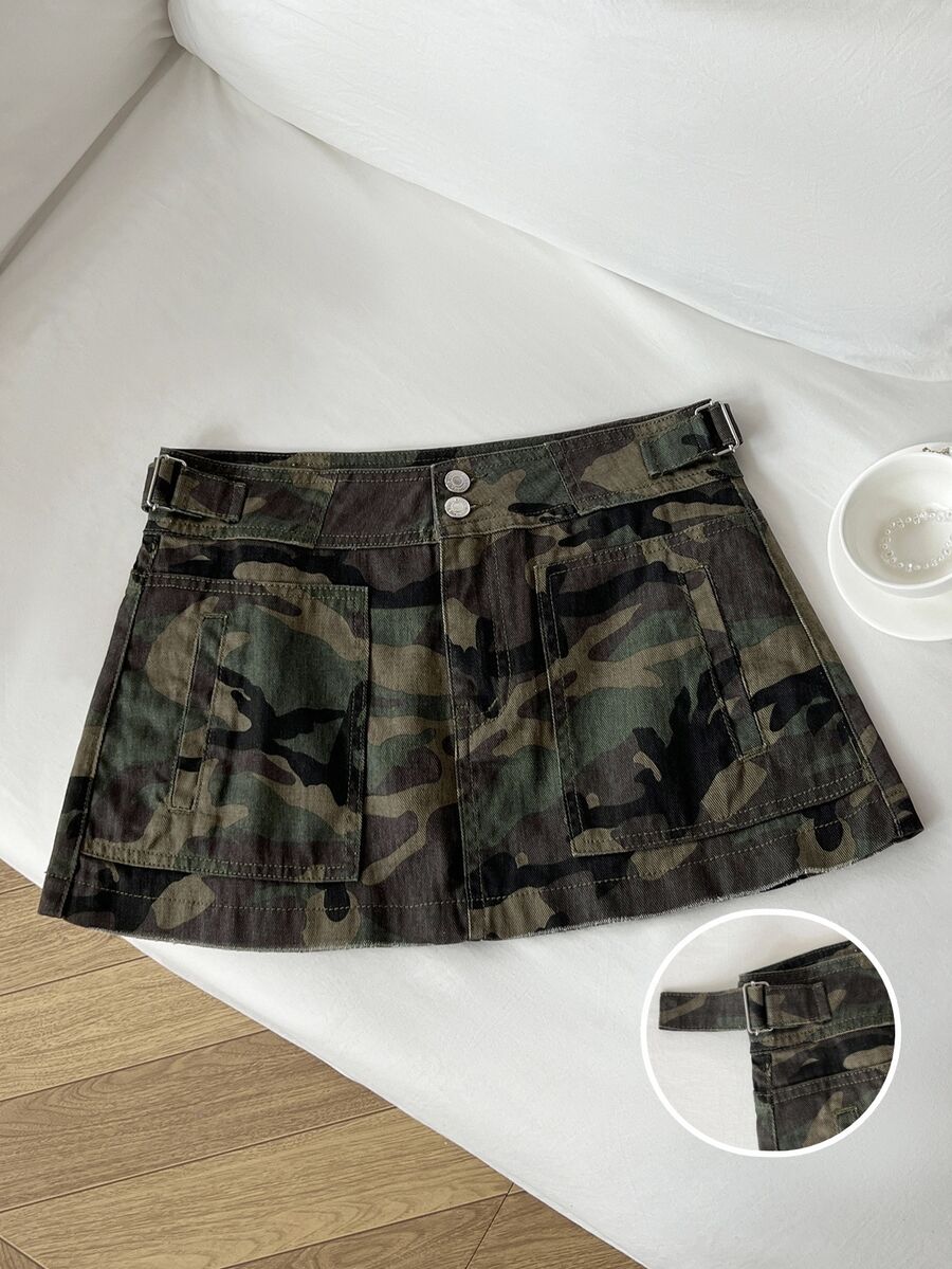 Elamini Women's Fashion Casual Camouflage Print Washed Denim Skirt - Multicolor - View 1