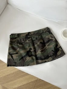 Elamini Women's Fashion Casual Camouflage Print Washed Denim Skirt - Multicolor - View 2