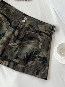 Elamini Women's Fashion Casual Camouflage Print Washed Denim Skirt - Multicolor - View 6