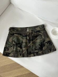 Elamini Women's Fashion Casual Camouflage Print Washed Denim Skirt - Multicolor - View 3