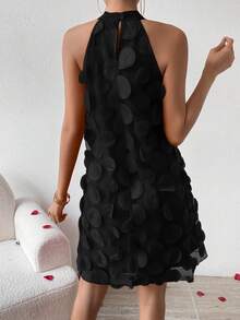 EMERY ROSE Women Summer Elegant V-Neck Sleeveless Dress With 3D Round Patchwork Design For Halter - Black - View 2