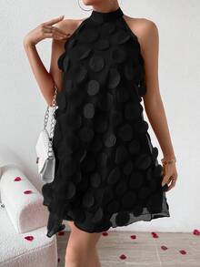 EMERY ROSE Women Summer Elegant V-Neck Sleeveless Dress With 3D Round Patchwork Design For Halter - Black - View 6