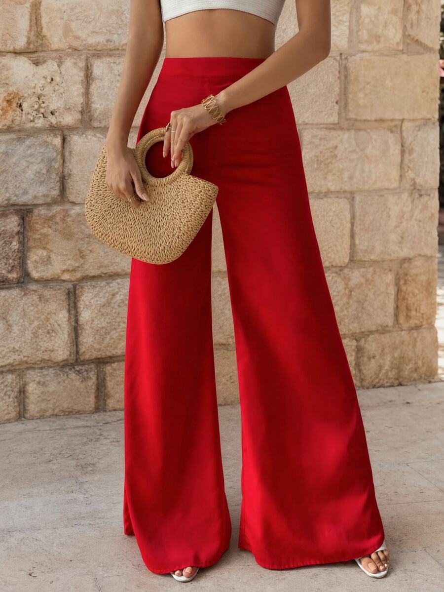 EMERY ROSE High Waist Wide Leg Pants For New Year Clothes Fall Cloth For Women - Red - View 1