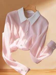 GlowEve CURVE Plus-Size Women's Woven Elegant Holiday Summer Shirt Fall - Pink - View 5