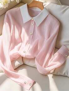 GlowEve CURVE Plus-Size Women's Woven Elegant Holiday Summer Shirt Fall - Pink - View 3