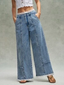 Bohemela Contrast Lace Wide Leg Pants - Blue - View 8