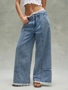 Bohemela Contrast Lace Wide Leg Pants - Blue - View 2