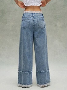 Bohemela Contrast Lace Wide Leg Pants - Blue - View 5