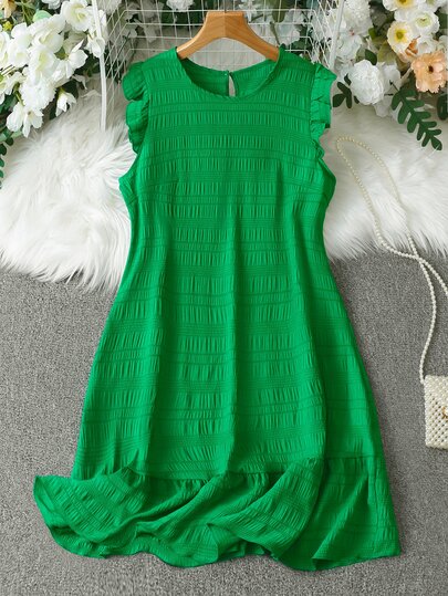 Franclia Women Fashionable And Elegant Solid Color Short Flutter Sleeve Dress