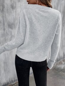 SHEIN 纯色圆领长袖简约套头毛衣，休闲日常穿着，长袖上衣，秋冬针织衫 - 淺灰色 - 查看 2