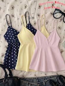Teen Girl Casual Cute School Girl Versatile Everyday Camisole Top Yellow Pink Summer - White - View 1