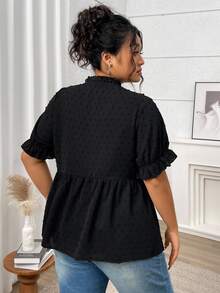Juhart Plus Size Women Frill Short Sleeve Loose Casual Blouse For Summer - Black - View 9