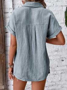 EMERY ROSE Batwing Sleeve Pocket Patched Shirt - Baby Blue - View 2