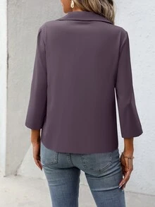 EMERY ROSE Solid Color Roll-Up Sleeve Casual Shirt, Spring Summer - Dusty Purple - View 2