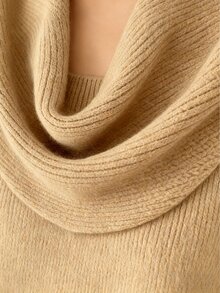 EMERY ROSE Women's Casual Solid Color Draped Neck Knit Sweater, Autumn/Winter - Camel - View 4