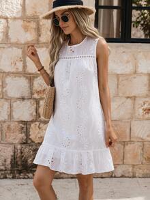 EMERY ROSE Women's Ruffle Hem Sleeveless A-Line Dress - White - View 1