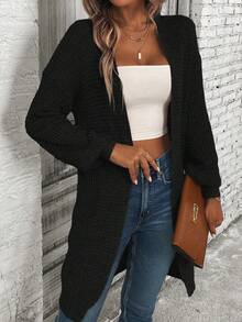 EMERY ROSE Solid Drop Shoulder Cardigan,Long Sleeve Tops Fall Winter Cloth For Women - Black - View 8