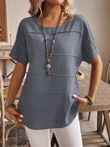 EMERY ROSE Women Vacation Leisure Solid Color Batwing Sleeve Shirt - Blue - View 9