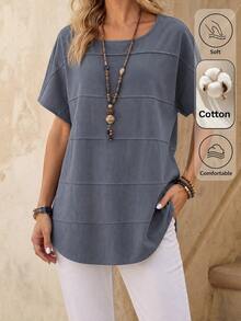 EMERY ROSE Women Vacation Leisure Solid Color Batwing Sleeve Shirt - Blue - View 1