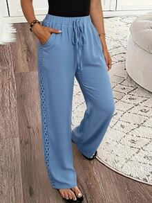 EMERY ROSE Women Pants Kolor Simpul Kantong Plain Casual - Biru - View 3