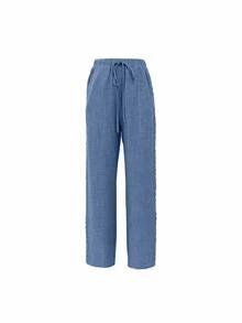EMERY ROSE Women Pants Kolor Simpul Kantong Plain Casual - Biru - View 4