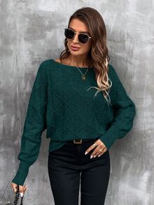 EMERY ROSE Suéter de punto con mangas de murciélago para mujer, para otoño e invierno - Verde Oscuro - Ver 7