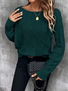 EMERY ROSE Suéter de punto con mangas de murciélago para mujer, para otoño e invierno - Verde Oscuro - Ver 8
