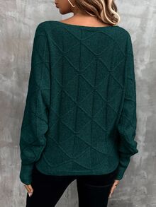 EMERY ROSE Suéter de punto con mangas de murciélago para mujer, para otoño e invierno - Verde Oscuro - Ver 2