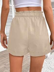 EMERY ROSE Women's Summer Casual Solid Color Drawstring Waist Shorts - Khaki - View 2
