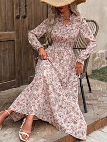 EMERY ROSE Tie Neck Long Sleeve Floral Dress Maxi Vacation Beach Outfits Women Fall Cloth For Women - White - View 1