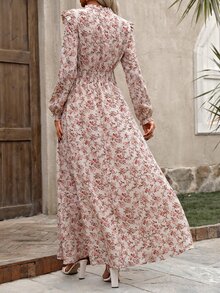 EMERY ROSE Tie Neck Long Sleeve Floral Dress Maxi Vacation Beach Outfits Women Fall Cloth For Women - White - View 2