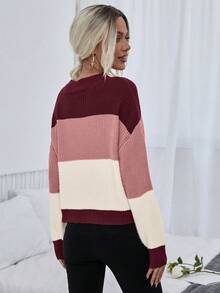SHEIN Color Block Drop Shoulder Sweater,Long Sleeve Tops Knit Pullover Fall Winter Sweater - Multicolor - View 2