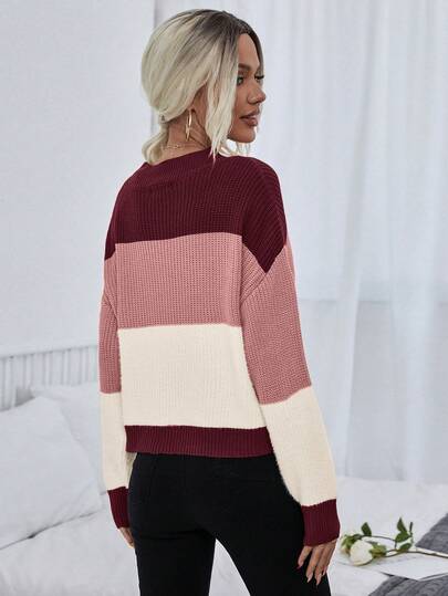 SHEIN Maglione oversize a blocchi di colore, maglia a maniche lunghe, pullover lavorato a maglia per l'autunno e l'inverno