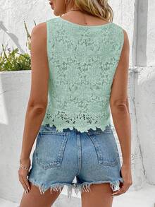 EMERY ROSE Women's Floral Lace Round Neck Sleeveless Fashion Shirt - Mint Green - View 2
