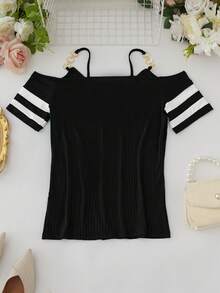 EMERY ROSE Women T-Shirts Rantai Zip Plain Striped Casual - MultiWarna - View 2