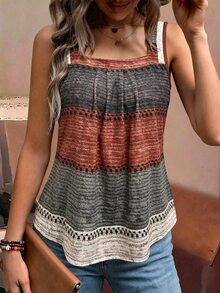 EMERY ROSE Women's Gray Summer Boho Casual Vacation Striped Contrast Color Print Tank Top,Sleeveless T-Shirt For Party,Date,Wedding,Work,Business Elegant,Daily - Multicolor - View 5