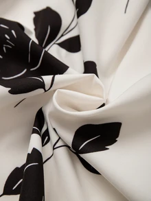 GlowEve CURVE Plus Size Women Ditsy Floral Tie Front Long Sleeve Shirt Fall - Black and White - View 4