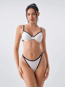 Bonmuse 2pcs Women's Underwear Set With Underwire, Letter Tape Design - White - View 1