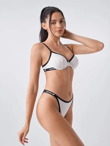 Bonmuse 2pcs Women's Underwear Set With Underwire, Letter Tape Design - White - View 4