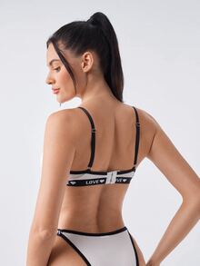 Bonmuse 2pcs Women's Underwear Set With Underwire, Letter Tape Design - White - View 2