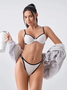Bonmuse 2pcs Women's Underwear Set With Underwire, Letter Tape Design - White - View 6