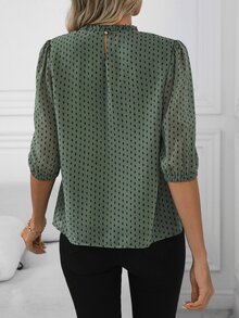 EMERY ROSE Middle-Aged Women's Spring/Summer Chiffon Mid-Sleeve Blouse, Casual Shirt For Middle-Aged & Elderly - Green - View 3