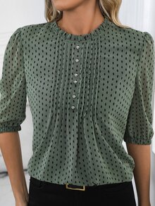 EMERY ROSE Middle-Aged Women's Spring/Summer Chiffon Mid-Sleeve Blouse, Casual Shirt For Middle-Aged & Elderly - Green - View 7