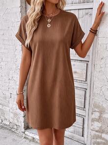 EMERY ROSE Striped Batwing Sleeve Casual Vacation Dress - Brown - View 7