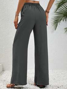 EMERY ROSE Women's Solid Color Waist Belt Straight-Leg Loose Casual Trousers With Pockets Fall Cloth For Women - Dark Grey - View 2